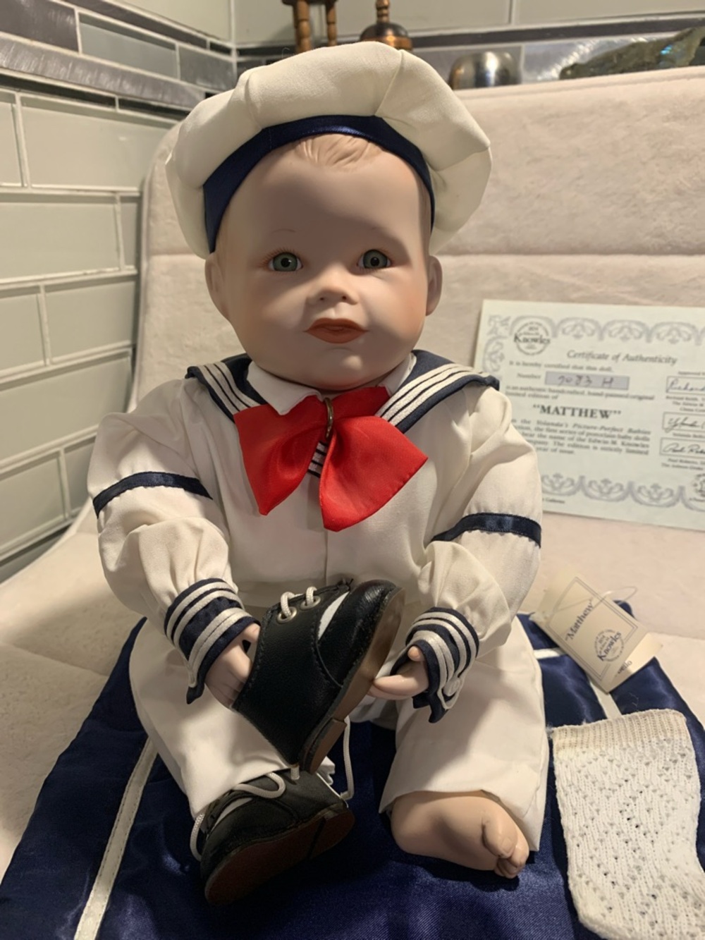 Porcelain doll Matthew Ashton Drake sailor blanket certificate of authenticity